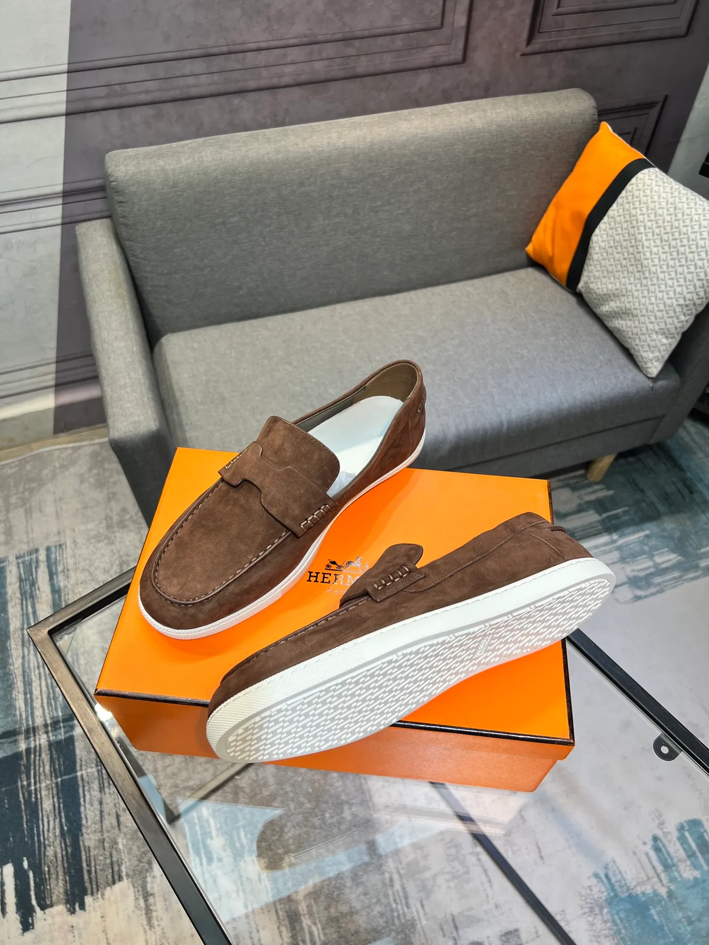Men's shoes 💰700 [HERMES] Hermès - High-end quality original order 🔍🔍 - Upper: 🔝 cowhide suede splicing design - Inner lining: imported mixed sheepskin - Outsole: TPR foam · Rubber: two-color combined molding outsole - Super high quality control · Fine workmanship: highlighted (high-end, luxury, grade) -Size: 38-44 (45, 46, can be customized)